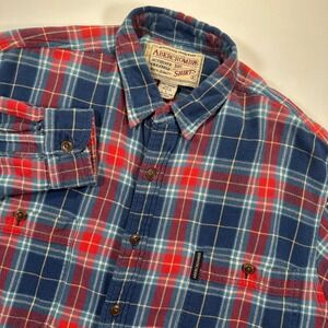 Abercrombie Flannel Red Blue Plaid Long Sleeve Button up Big Shirts Mens Size L